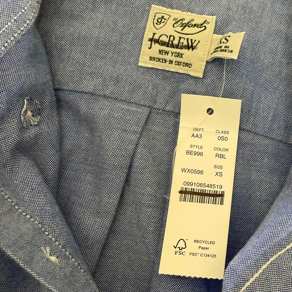 NWT!! J. CREW Broken-In Organic Cotton Oxford Shirt Buttondown Raincoat Blue XS‎